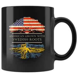 RobustCreative-Swedish Roots American Grown Fathers Day Gift - Swedish Pride 11oz Funny Black Coffee Mug - Real Sweden Hero Flag Papa National Heritage - Friends Gift - Both Sides Printed