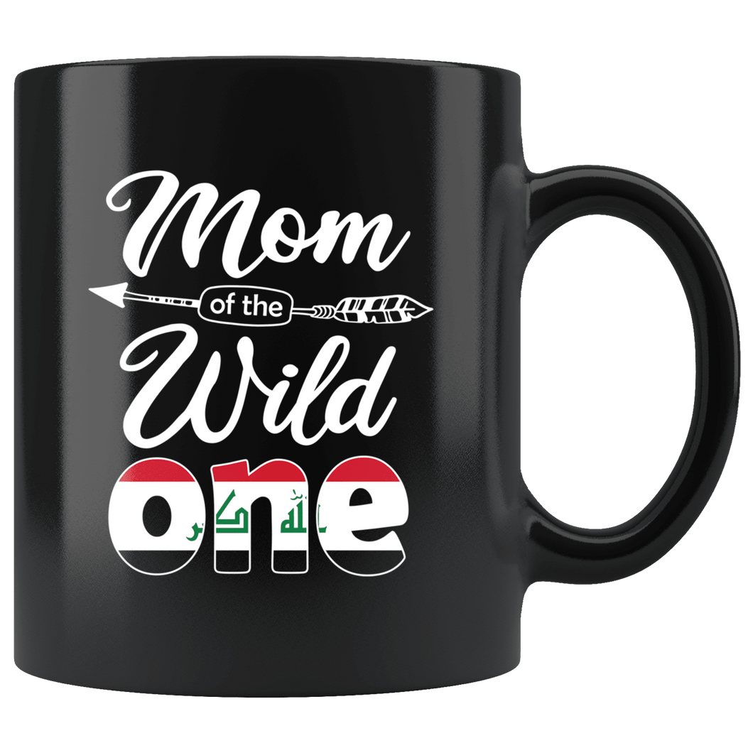 RobustCreative-Iraqi Mom of the Wild One Birthday Iraq Flag Black 11oz Mug Gift Idea