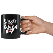 Load image into Gallery viewer, RobustCreative-Uncle of the Wild One Wolf 1st Birthday Wolves - 11oz Black Mug red black plaid pajamas Gift Idea
