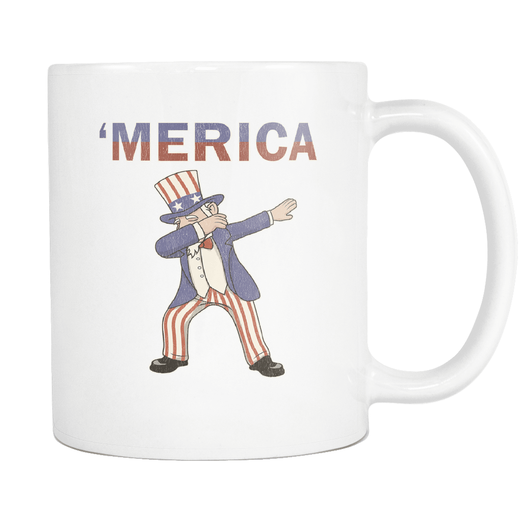 RobustCreative-Retro Merica Dabbing Uncle Sam - Merica 11oz Funny White Coffee Mug - American Flag 4th of July Independence Day - Women Men Friends Gift - Both Sides Printed (Distressed)
