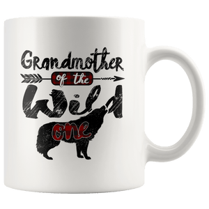 RobustCreative-Strong Grandmother of the Wild One Wolf 1st Birthday - 11oz White Mug red black plaid pajamas Gift Idea