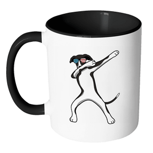 RobustCreative-Dabbing Greyhound Dog America Flag - Patriotic Merica Murica Pride - 4th of July USA Independence Day - 11oz Black & White Funny Coffee Mug Women Men Friends Gift ~ Both Sides Printed