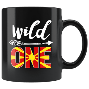 RobustCreative-Macedonia Wild One Birthday Outfit 1 Macedonian Flag Black 11oz Mug Gift Idea
