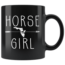 Load image into Gallery viewer, RobustCreative-Florida Horse Girl Gifts Floridian Shape Country for women - 11oz Black Mug Racing Lover Gift Idea
