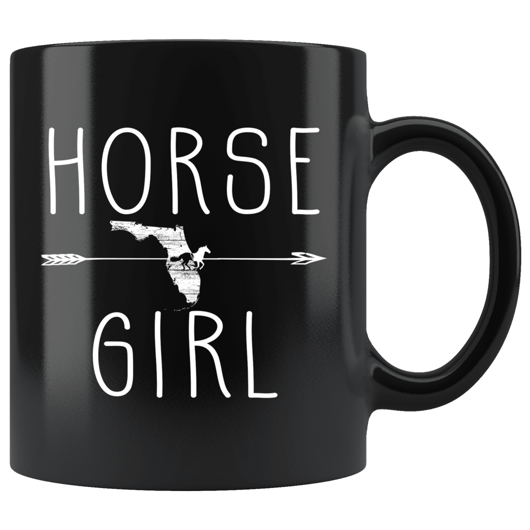 RobustCreative-Florida Horse Girl Gifts Floridian Shape Country for women - 11oz Black Mug Racing Lover Gift Idea