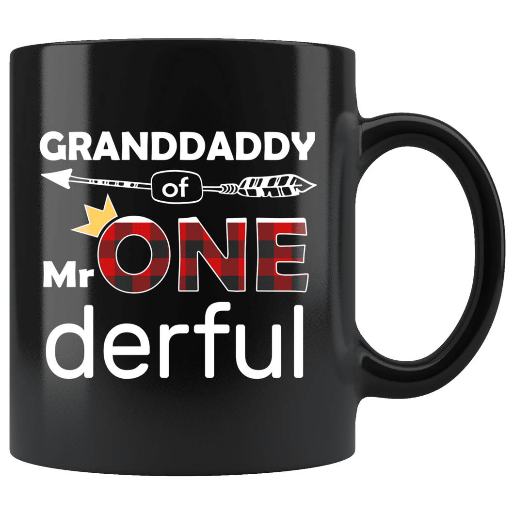 RobustCreative-Granddaddy of Mr Onederful Crown 1st Birthday Buffalo Plaid Black 11oz Mug Gift Idea