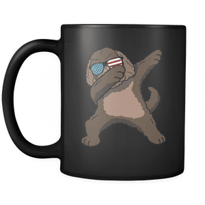 RobustCreative-Dabbing Labradoodle Dog America Flag - Patriotic Merica Murica Pride - 4th of July USA Independence Day - 11oz Black Funny Coffee Mug Women Men Friends Gift ~ Both Sides Printed