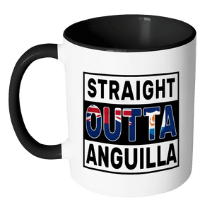 RobustCreative-Straight Outta Anguilla - Anguillian Flag 11oz Funny Black & White Coffee Mug - Independence Day Family Heritage - Women Men Friends Gift - Both Sides Printed (Distressed)