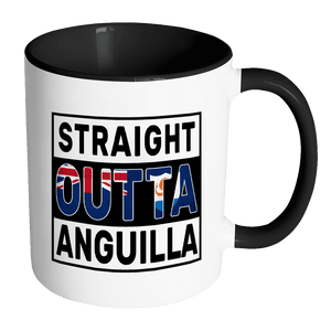 RobustCreative-Straight Outta Anguilla - Anguillian Flag 11oz Funny Black & White Coffee Mug - Independence Day Family Heritage - Women Men Friends Gift - Both Sides Printed (Distressed)