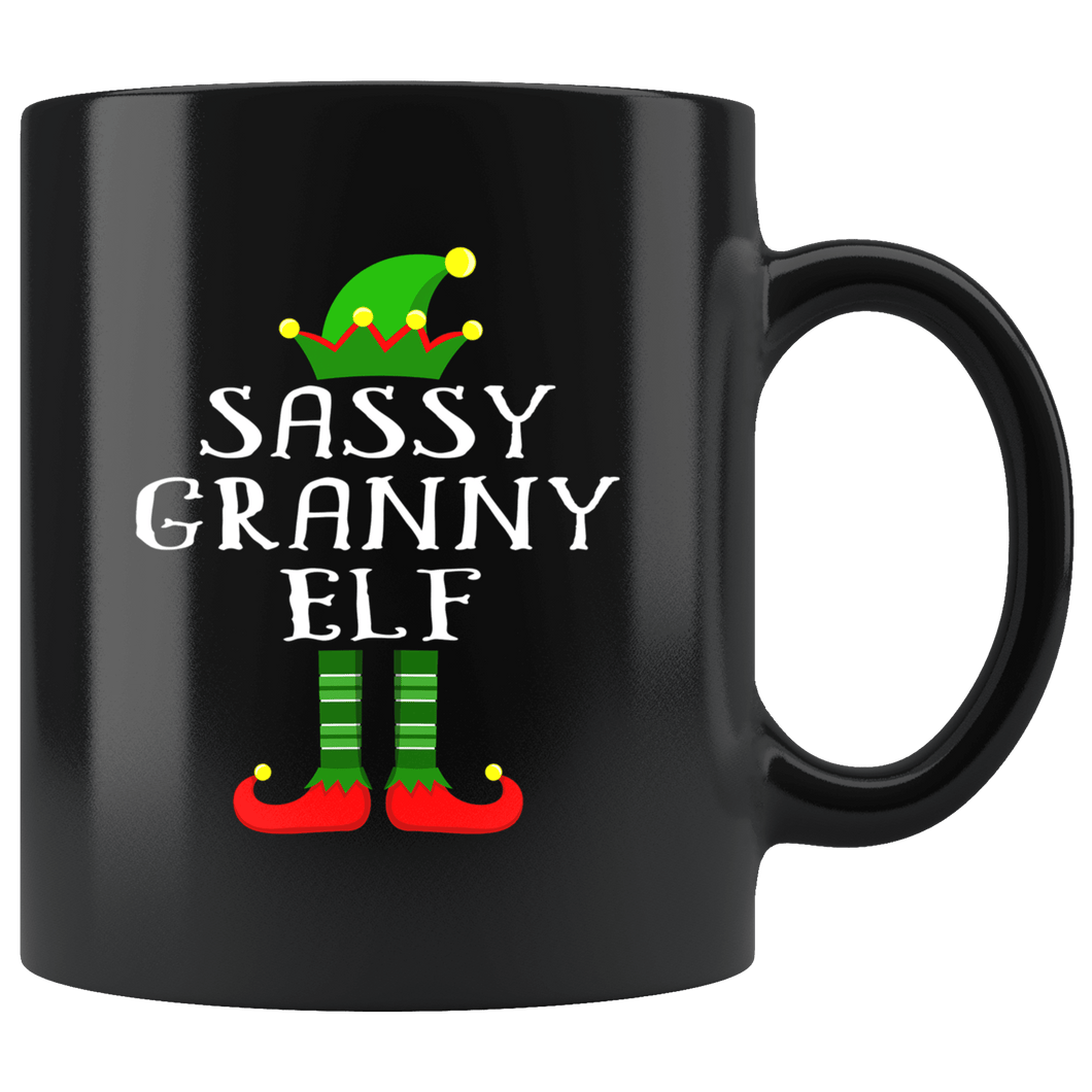 RobustCreative-Im The Sassy Granny Elf Family Matching Outfits PJ - 11oz Black Mug Christmas group green pjs costume Gift Idea