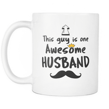 Load image into Gallery viewer, RobustCreative-One Awesome Husband Mustache - Birthday Gift 11oz Funny White Coffee Mug - Fathers Day B-Day Party - Women Men Friends Gift - Both Sides Printed (Distressed)
