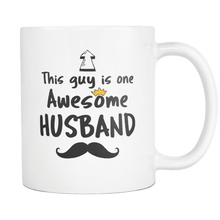 Load image into Gallery viewer, RobustCreative-One Awesome Husband Mustache - Birthday Gift 11oz Funny White Coffee Mug - Fathers Day B-Day Party - Women Men Friends Gift - Both Sides Printed (Distressed)
