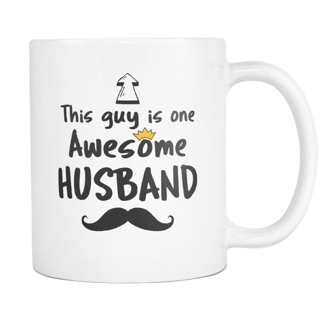 RobustCreative-One Awesome Husband Mustache - Birthday Gift 11oz Funny White Coffee Mug - Fathers Day B-Day Party - Women Men Friends Gift - Both Sides Printed (Distressed)