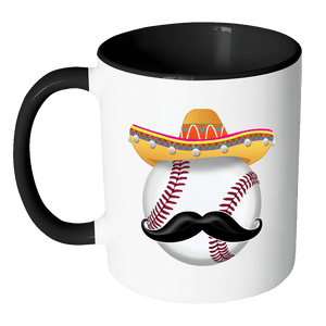 RobustCreative-Funny Baseball Mustache Mexican Sport - Cinco De Mayo Mexican Fiesta - No Siesta Mexico Party - 11oz Black & White Funny Coffee Mug Women Men Friends Gift ~ Both Sides Printed