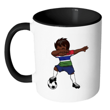 Load image into Gallery viewer, RobustCreative-Dabbing Soccer Boy Gambia Gambian Banjul Gifts National Soccer Tournament Game 11oz Black &amp; White Coffee Mug ~ Both Sides Printed
