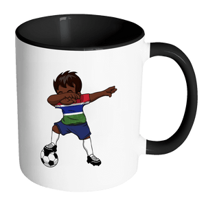 RobustCreative-Dabbing Soccer Boy Gambia Gambian Banjul Gifts National Soccer Tournament Game 11oz Black & White Coffee Mug ~ Both Sides Printed