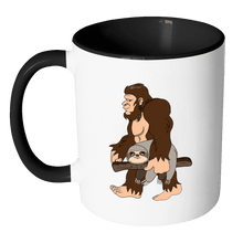 Load image into Gallery viewer, RobustCreative-Bigfoot Sasquatch Carrying Sloth - I Believe I&#39;m a Believer - No Yeti Humanoid Monster - 11oz Black &amp; White Funny Coffee Mug Women Men Friends Gift ~ Both Sides Printed
