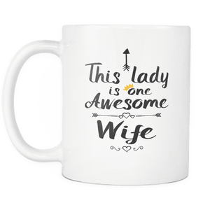 RobustCreative-One Awesome Wife - Birthday Gift 11oz Funny White Coffee Mug - Mothers Day B-Day Party - Women Men Friends Gift - Both Sides Printed (Distressed)