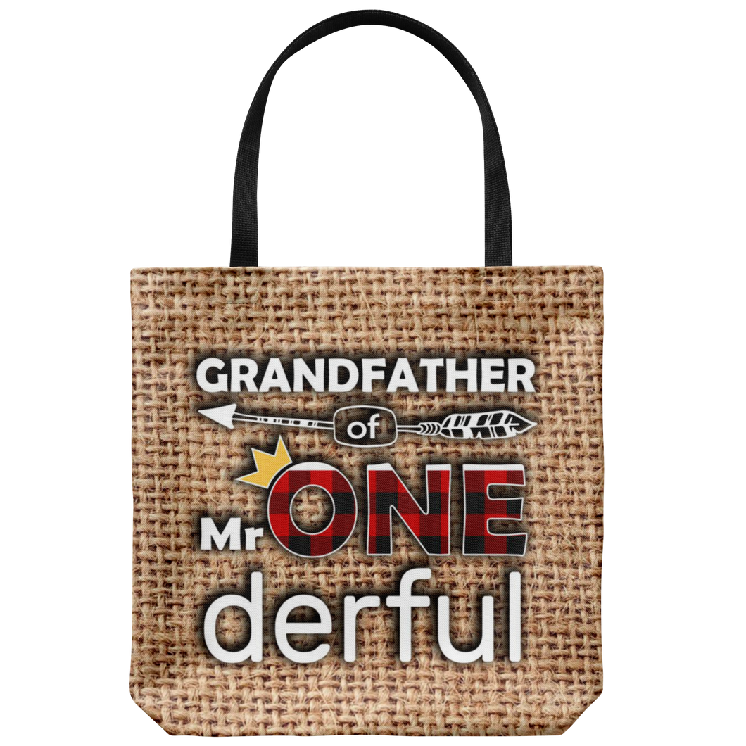 RobustCreative-Grandfather of Mr Onederful Crown 1st Birthday Boy Buffalo Plaid Tote Bag Gift Idea