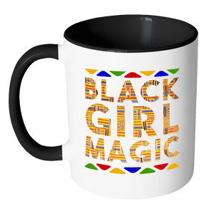 RobustCreative-Black Girl Magic Kente - Melanin Poppin 11oz Funny Black & White Coffee Mug - Afro Dashiki Melanin Rich Skin - Women Men Friends Gift - Both Sides Printed (Distressed)
