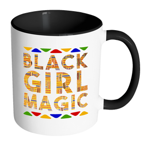 RobustCreative-Black Girl Magic Kente - Melanin Poppin 11oz Funny Black & White Coffee Mug - Afro Dashiki Melanin Rich Skin - Women Men Friends Gift - Both Sides Printed (Distressed)