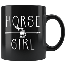 Load image into Gallery viewer, RobustCreative-Michigan Horse Girl Gifts Michiganian Shape Country for women - 11oz Black Mug Riding Lover Gift Idea
