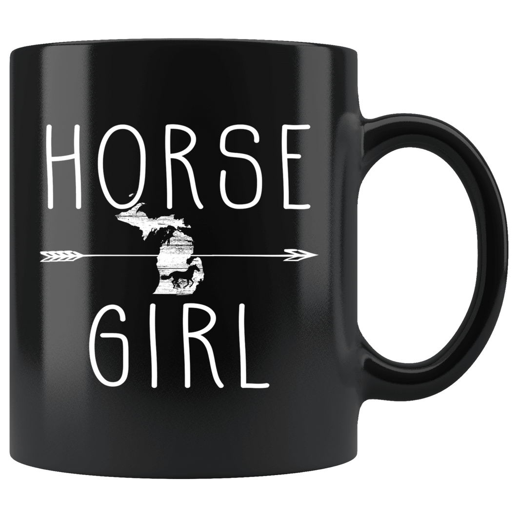 RobustCreative-Michigan Horse Girl Gifts Michiganian Shape Country for women - 11oz Black Mug Riding Lover Gift Idea