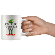Load image into Gallery viewer, RobustCreative-Im The Youngest Elf Matching Family Christmas - 11oz White Mug Christmas group green pjs costume Gift Idea

