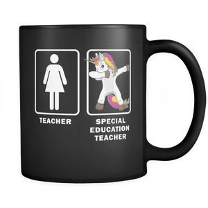 RobustCreative-Special Education Teacher Dabbing Unicorn - Teacher Appreciation 11oz Funny Black Coffee Mug - Funny Dab Teaching Students First Last Day - Friends Gift - Both Sides Printed