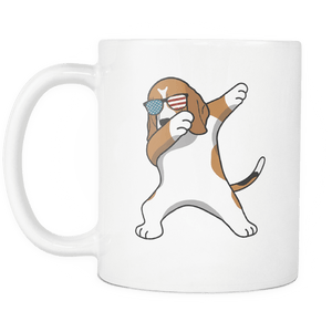 RobustCreative-Dabbing Beagle Dog America Flag - Patriotic Merica Murica Pride - 4th of July USA Independence Day - 11oz White Funny Coffee Mug Women Men Friends Gift ~ Both Sides Printed