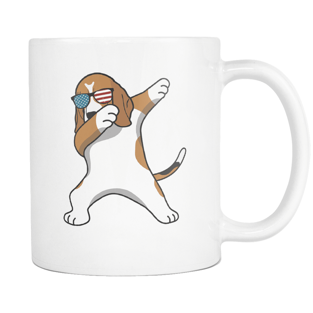 RobustCreative-Dabbing Beagle Dog America Flag - Patriotic Merica Murica Pride - 4th of July USA Independence Day - 11oz White Funny Coffee Mug Women Men Friends Gift ~ Both Sides Printed