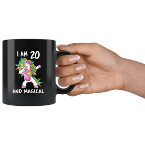 RobustCreative-I am 20 & Magical Unicorn birthday twenty Years Old Black 11oz Mug Gift Idea