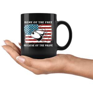 RobustCreative-Identification Tag American Flag Home of the Free Veteran - Military Family 11oz Black Mug Deployed Duty Forces support troops CONUS Gift Idea - Both Sides Printed