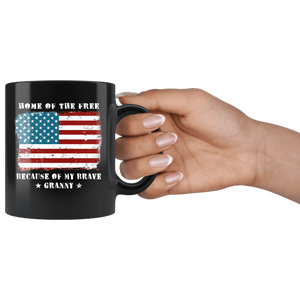 RobustCreative-Home of the Free Granny Military Family American Flag - Military Family 11oz Black Mug Retired or Deployed support troops Gift Idea - Both Sides Printed