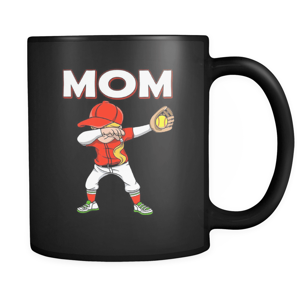 RobustCreative-Dabbing Softball Mom - Baseball Softball 11oz Funny Black Coffee Mug - Family Team Home Run Diamond Field - Women Men Friends Gift - Both Sides Printed (Distressed)