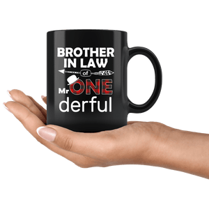 RobustCreative-Brother In Law of Mr Onederful  1st Birthday Buffalo Plaid Black 11oz Mug Gift Idea