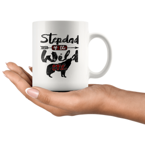 RobustCreative-Strong Stepdad of the Wild One Wolf 1st Birthday Wolves - 11oz White Mug red black plaid pajamas Gift Idea