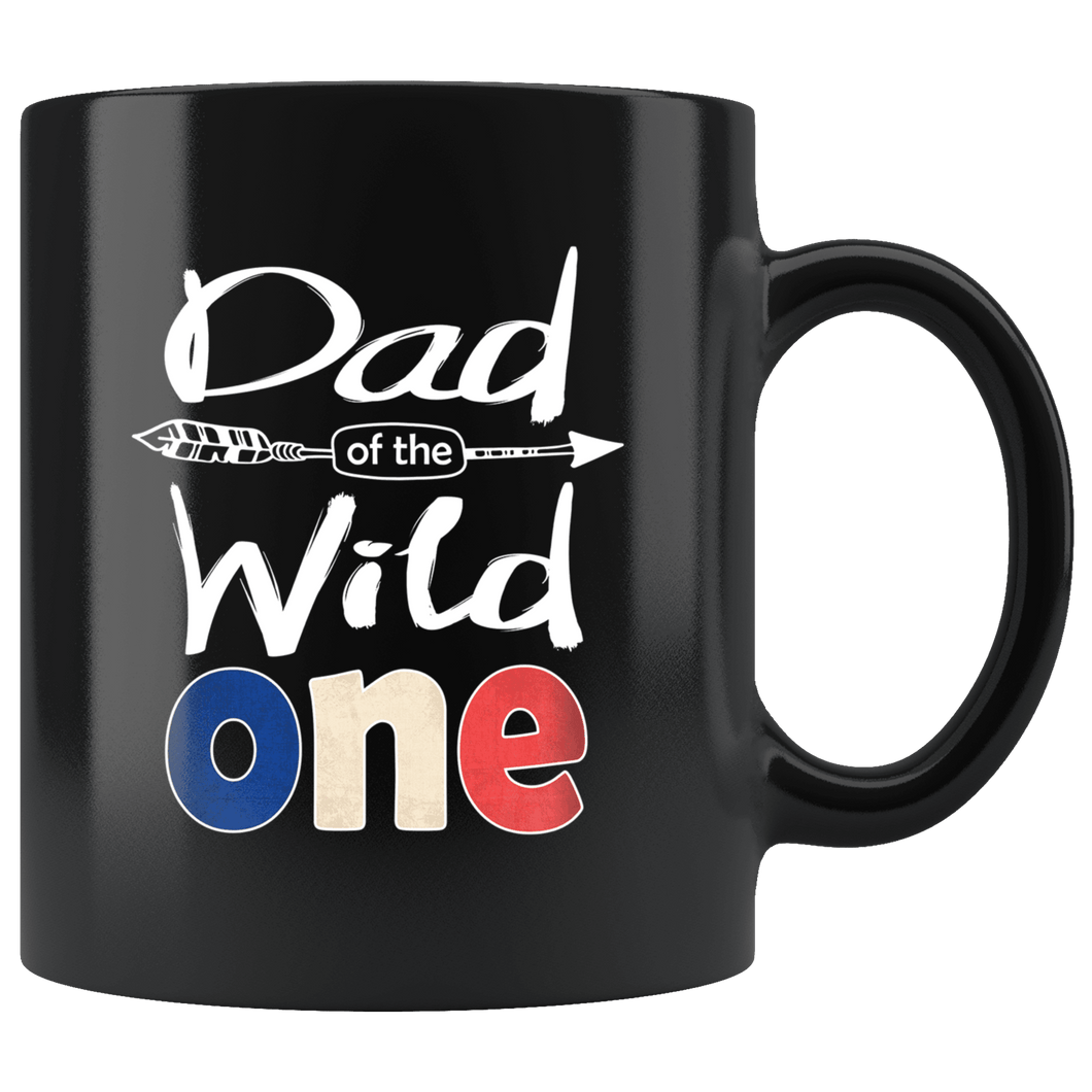 RobustCreative-French Dad of the Wild One Birthday France Flag Black 11oz Mug Gift Idea