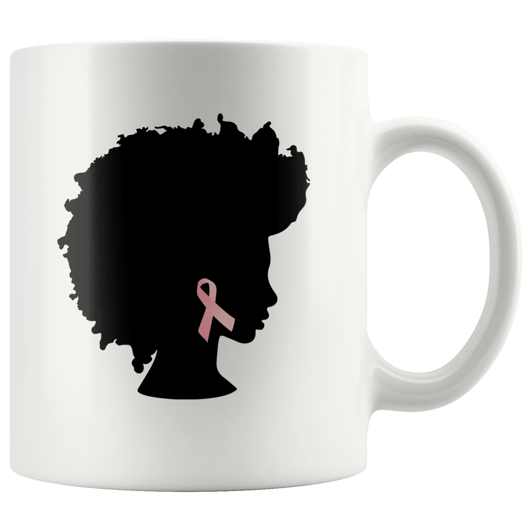 RobustCreative-Breast Cancer Awareness Afro American Girl - Melanin Poppin' 11oz Funny White Coffee Mug - Black Women Support Black Girl Magic - Friends Gift - Both Sides Printed
