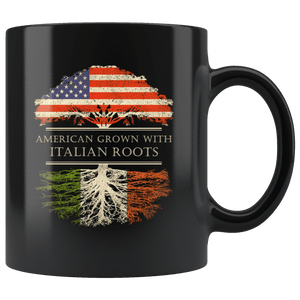 RobustCreative-Italian Roots American Grown Fathers Day Gift - Italian Pride 11oz Funny Black Coffee Mug - Real Italy Hero Flag Papa National Heritage - Friends Gift - Both Sides Printed