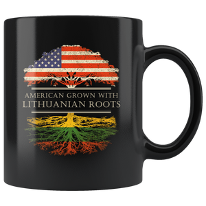 RobustCreative-Lithuanian Roots American Grown Fathers Day Gift - Lithuanian Pride 11oz Funny Black Coffee Mug - Real Lithuania Hero Flag Papa National Heritage - Friends Gift - Both Sides Printed