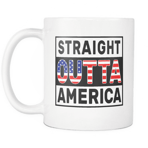 RobustCreative-Straight Outta America - American Flag 11oz Funny White Coffee Mug - Independence Day Family Heritage - Women Men Friends Gift - Both Sides Printed (Distressed)
