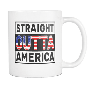 RobustCreative-Straight Outta America - American Flag 11oz Funny White Coffee Mug - Independence Day Family Heritage - Women Men Friends Gift - Both Sides Printed (Distressed)