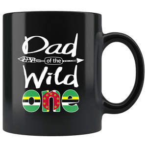 RobustCreative-Dominican Dad of the Wild One Birthday Dominica Flag Black 11oz Mug Gift Idea