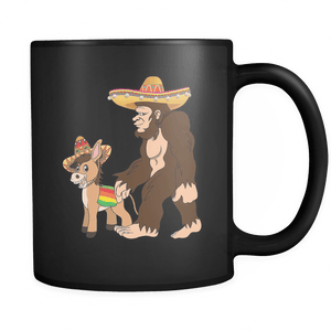 RobustCreative-Bigfoot Sasquatch Donkey - Cinco De Mayo Mexican Fiesta - No Siesta Mexico Party - 11oz Black Funny Coffee Mug Women Men Friends Gift ~ Both Sides Printed