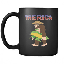 Load image into Gallery viewer, RobustCreative-Southern Bigfoot Sasquatch Corn - Merica 11oz Funny Black Coffee Mug - American Flag 4th of July Independence Day - Women Men Friends Gift - Both Sides Printed (Distressed)
