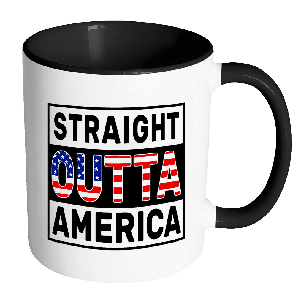 RobustCreative-Straight Outta America - American Flag 11oz Funny Black & White Coffee Mug - Independence Day Family Heritage - Women Men Friends Gift - Both Sides Printed (Distressed)