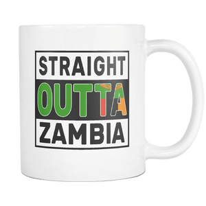 RobustCreative-Straight Outta Zambia - Zambian Flag 11oz Funny White Coffee Mug - Independence Day Family Heritage - Women Men Friends Gift - Both Sides Printed (Distressed)