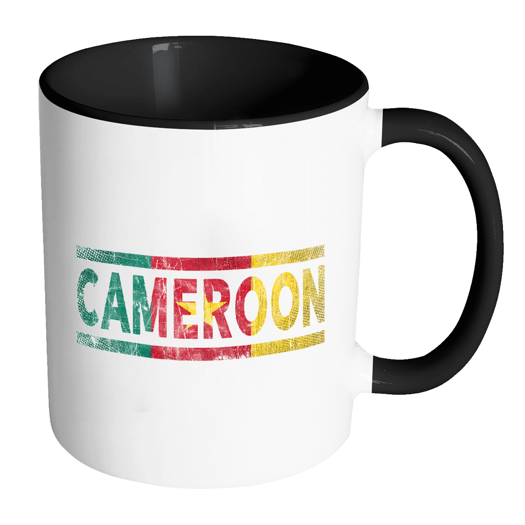 RobustCreative-Retro Vintage Flag Cameroonian Cameroon 11oz Black & White Coffee Mug ~ Both Sides Printed