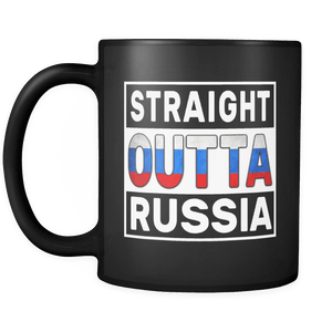 RobustCreative-Straight Outta Russia - Russian Flag 11oz Funny Black Coffee Mug - Independence Day Family Heritage - Women Men Friends Gift - Both Sides Printed (Distressed)